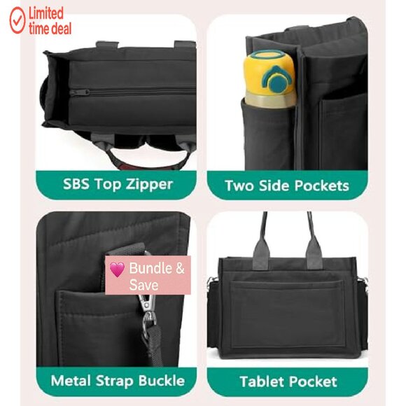 Waterproof Tote Bag with Multiple Pockets, Adjustable Strap, 14x10x5.5 - Picture 7 of 8